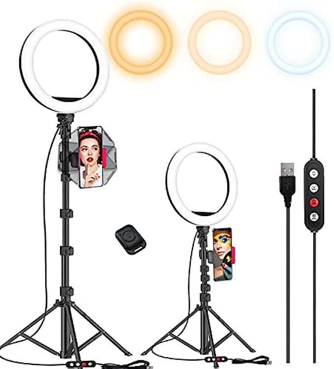 Kaiess 10.2" Selfie Ring Light with 65" Adjustable Tripod Stand &amp; Phone Holder for Live Stream/Makeup, Upgraded Dimmable LED Ringlight for Tiktok/YouTube/Zoom Meeting/Photography