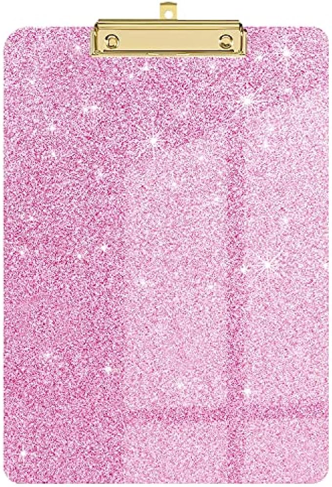 WAVEYU Acrylic Clipboard, Cute Glitter Clipboard for Girls Women, Stardard Letter Size Clipboard with Low Profile Gold Clip Designed for Classroom School and Office Use, A4 Size 12.2" x 8.7"