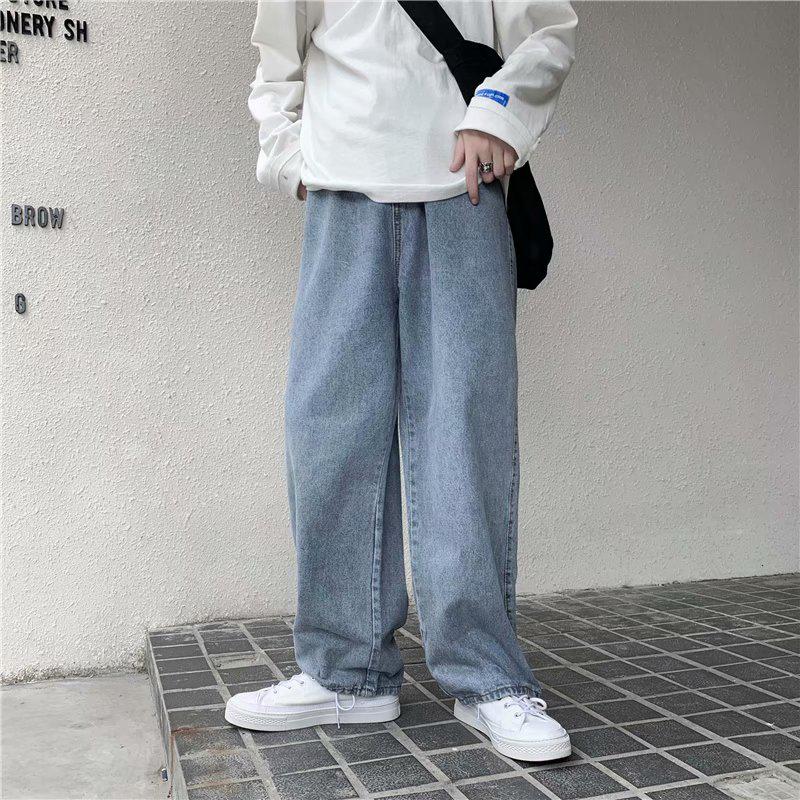 【S-3XL】Men's Korean-Style Loose Denim Pants Popular Brand Straight-Leg Pants Light Color Casual All-match Large Fashion Trendy Wide Leg Straight-Leg Pants