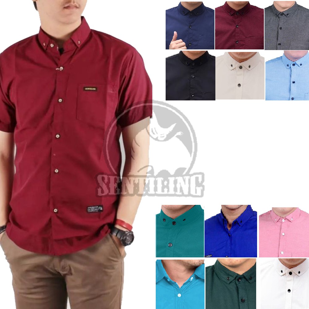 KEMEJA KATUN Sentiling | Men's Short Sleeve Formal Office Work Cotton Plain Shirts/Shirts/Work Shirts